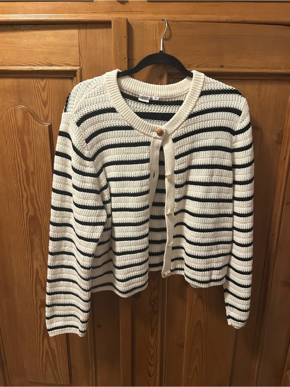 GAP Cream and Black Striped Knit Cardigan